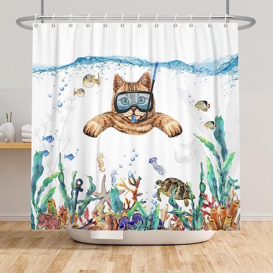 Unyqoos® Waterafstotend Douchegordijn met Oceaanthema en Tropische Vissenpatroon voor Badkamers