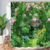 Unyqoos® Waterdicht douchegordijn met 3D bloemen en natuurontwerp voor badkamer
