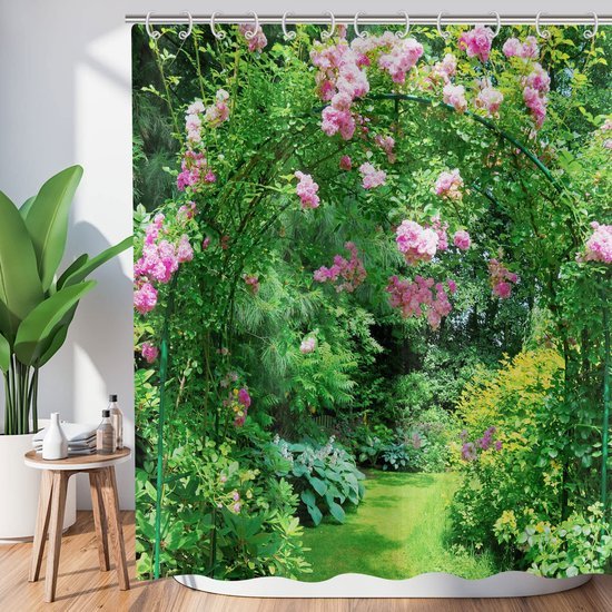 Unyqoos® Waterdicht douchegordijn met 3D bloemen en natuurontwerp voor badkamer
