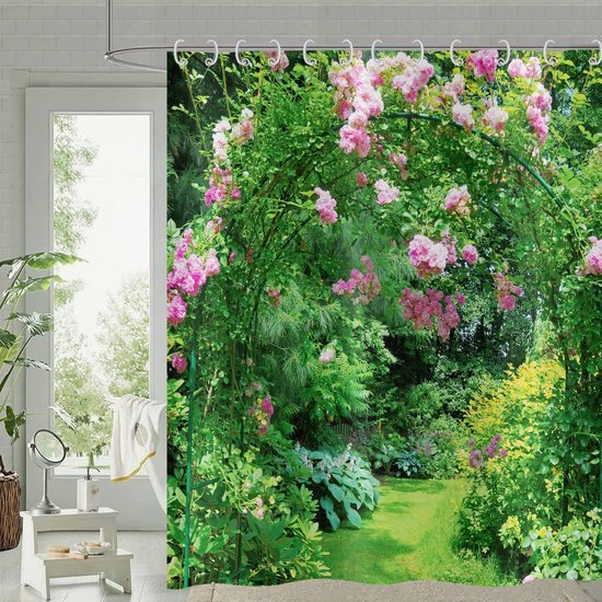 Unyqoos® Waterdicht douchegordijn met 3D bloemen en natuurontwerp voor badkamer