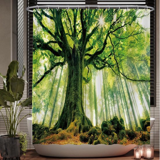 Unyqoos® Verfrissend Douchegordijn met Natuurprint, Anti-Schimmel en Waterafstotend, 180 x 200 cm, Inclusief 12 Ringen