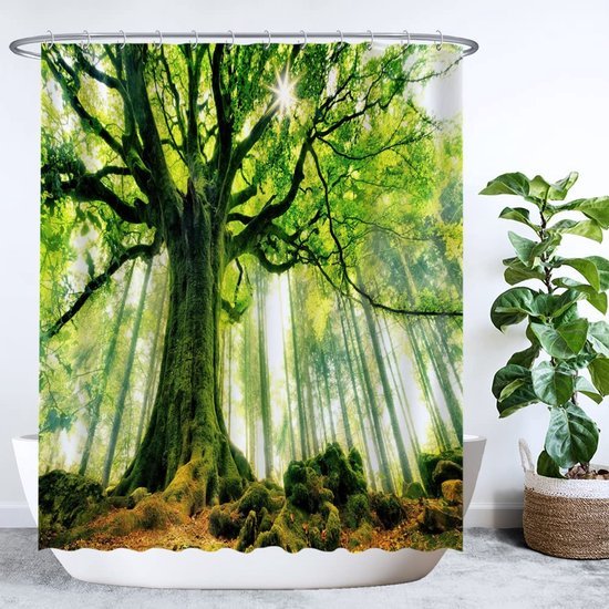 Unyqoos® Verfrissend Douchegordijn met Natuurprint, Anti-Schimmel en Waterafstotend, 180 x 200 cm, Inclusief 12 Ringen