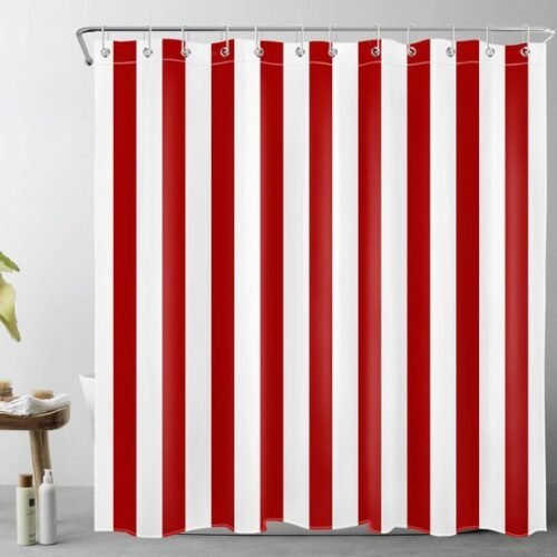 Unyqoos® Moderne rood-wit gestreepte douchegordijn met geometrisch patroon