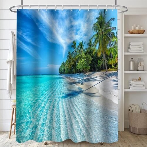 550x550-7164.jpg Unyqoos® Waterbestendig polyester douchegordijn met strandmotief en bladeren 180x180 cm