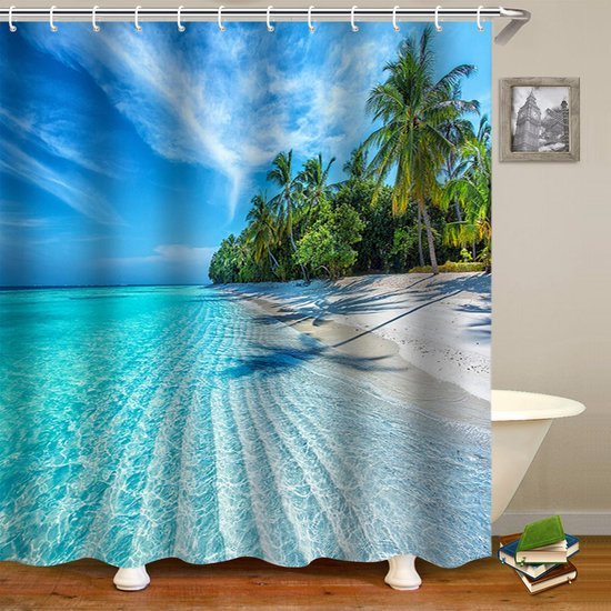 550x550-7165.jpg Unyqoos® Waterbestendig polyester douchegordijn met strandmotief en bladeren 180x180 cm