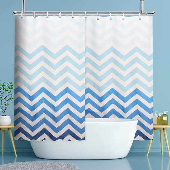 Unyqoos® Extra breed textiel douchegordijn met kleurverloop en chevronpatroon