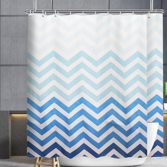 Unyqoos® Extra breed textiel douchegordijn met kleurverloop en chevronpatroon