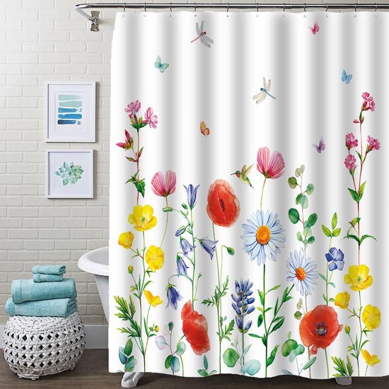 Unyqoos® Minimalistisch Douchegordijn Stof 180 x 180 cm Anti-Schimmel Waterdicht Badgordijn met Ringen