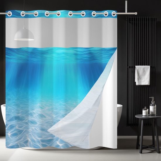 550x550-7200.jpg Unyqoos® Waterdichte dubbele douchegordijn met drukknopen en zeethema