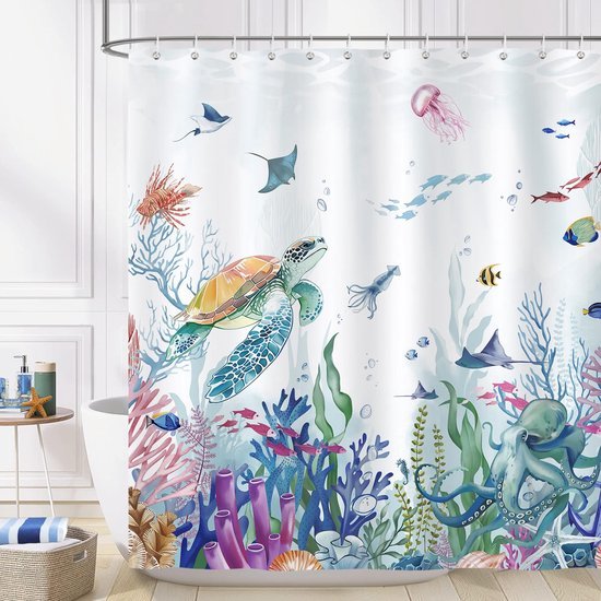 550x550-7209.jpg Unyqoos® Schimmelbestendig en Waterdicht Douchegordijn met Zeeleven Print voor Badkamer