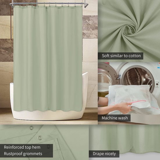 Unyqoos® Waterdichte stoffen douchegordijn met magneten in saliegroen voor badkamer 183 cm x 183 cm