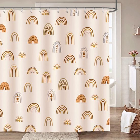 Unyqoos® Waterdicht douchegordijn met boho regenboog design en 12 haken