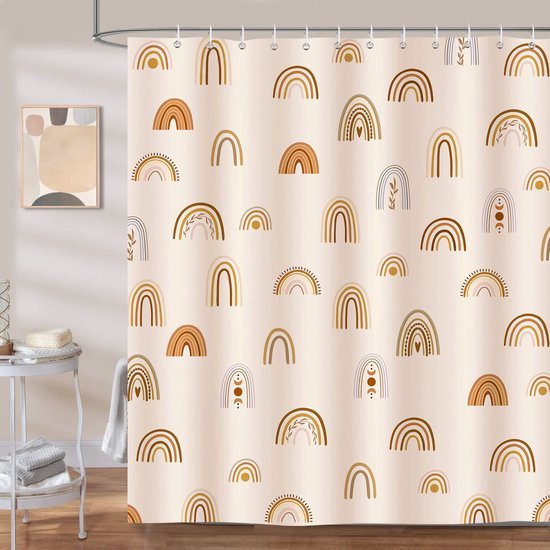 Unyqoos® Waterdicht douchegordijn met boho regenboog design en 12 haken