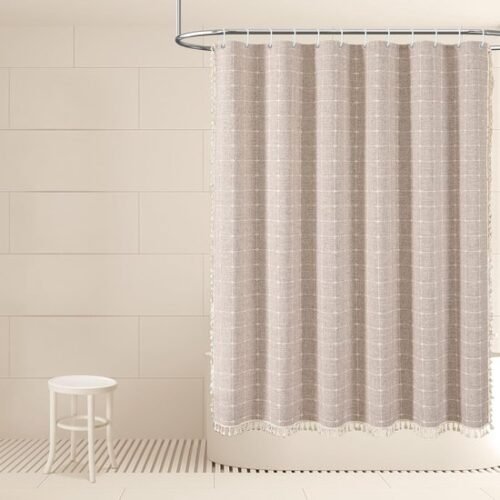 Unyqoos® Luxe Bohemian Douchegordijn van Linnen met Decoratieve Kwastjes en Geometrisch Ontwerp