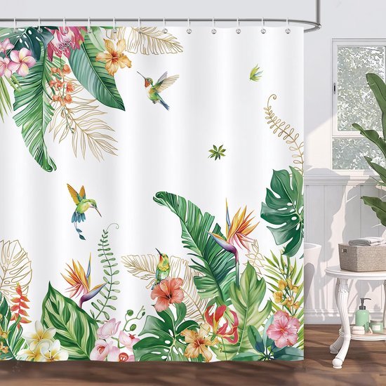 Unyqoos® Douchgordijn met Tropische Bloemen en Vogels voor een Frisse Badkamerervaring