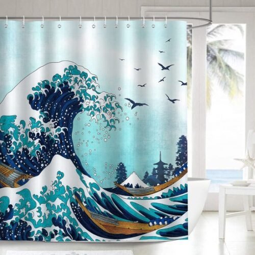 550x550-7307.jpg Unyqoos® Douchescherm met Japanse Golfprint, Waterafstotend en Schimmelwerend, 180 x 200 cm, Inclusief Haken