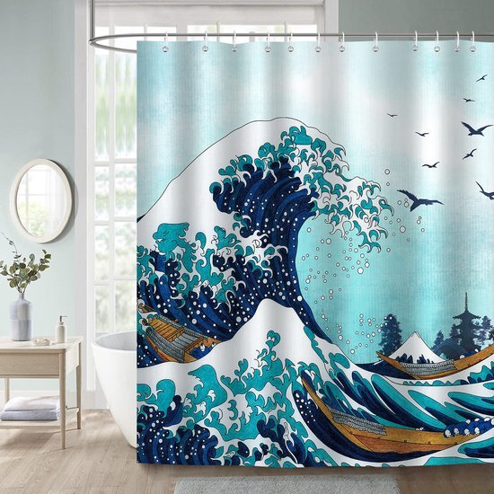 550x550-7310.jpg Unyqoos® Douchescherm met Japanse Golfprint, Waterafstotend en Schimmelwerend, 180 x 200 cm, Inclusief Haken