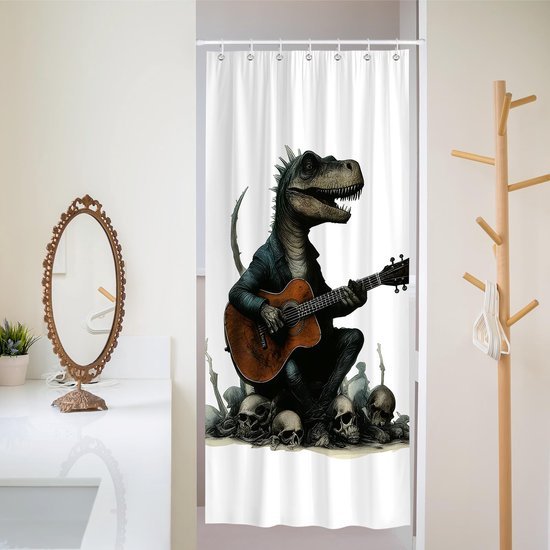 550x550-7315.jpg Unyqoos® Speelse douchegordijn met gitaarspelende dinosaurus voor badkamerplezier