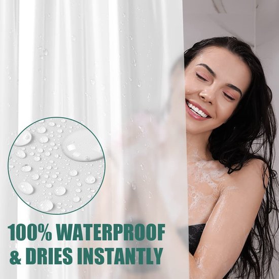 Unyqoos® Waterafstotend en Schimmelwerend Douchegordijn met Ringen, 180 x 180 cm, Wit
