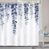 Unyqoos® Stijlvol douchegordijn met blauwe eucalyptusbladeren, waterdicht en schimmelwerend, inclusief 12 haken