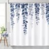 Unyqoos® Stijlvol douchegordijn met blauwe eucalyptusbladeren, waterdicht en schimmelwerend, inclusief 12 haken