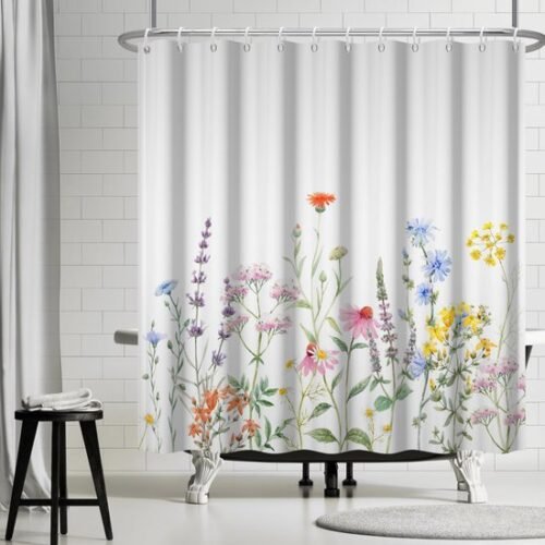 Unyqoos® Bloemrijk en Waterbestendig Douchegordijn Met Kleurrijke Wilde Bloemen, Schimmelbestendig en Wasbaar, 180x180cm
