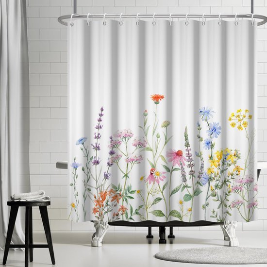 Unyqoos® Bloemrijk en Waterbestendig Douchegordijn Met Kleurrijke Wilde Bloemen, Schimmelbestendig en Wasbaar, 180x180cm