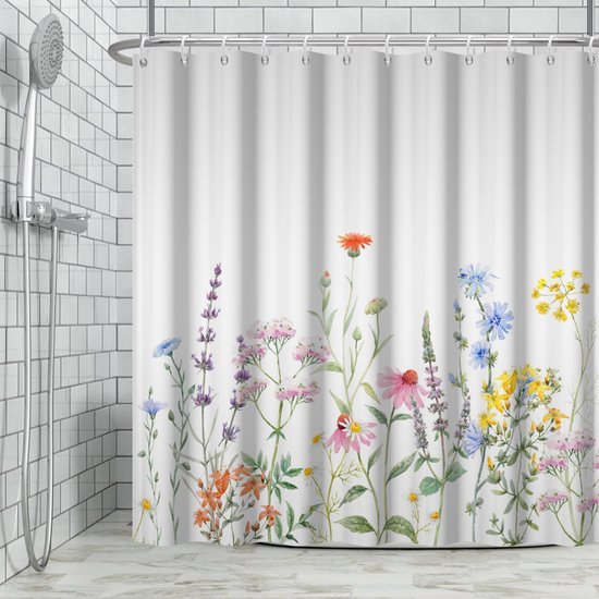 Unyqoos® Bloemrijk en Waterbestendig Douchegordijn Met Kleurrijke Wilde Bloemen, Schimmelbestendig en Wasbaar, 180x180cm