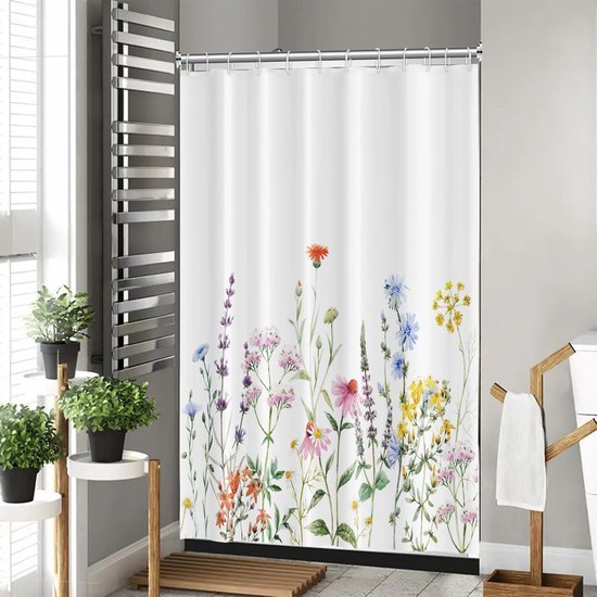 Unyqoos® Bloemrijk en Waterbestendig Douchegordijn Met Kleurrijke Wilde Bloemen, Schimmelbestendig en Wasbaar, 180x180cm