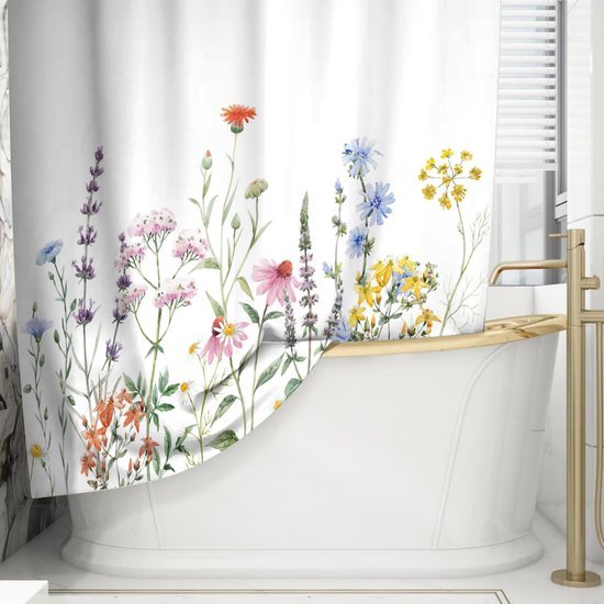 Unyqoos® Bloemrijk en Waterbestendig Douchegordijn Met Kleurrijke Wilde Bloemen, Schimmelbestendig en Wasbaar, 180x180cm