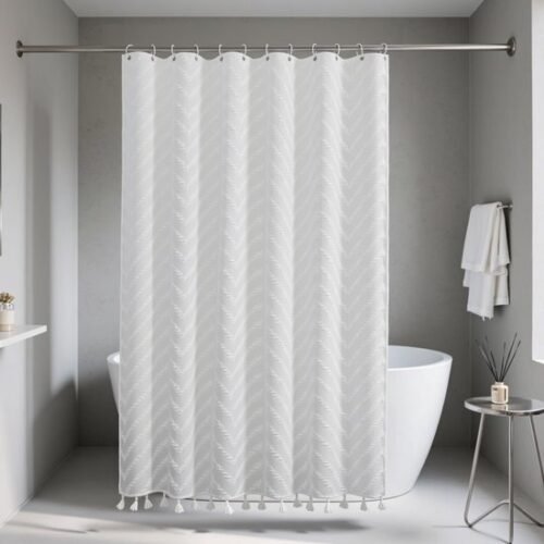 Unyqoos® Wit Douchegordijn in Boheemse Stijl, 180 x 200 cm, Schimmelwerend en Waterafstotend met C-vormige Ringen