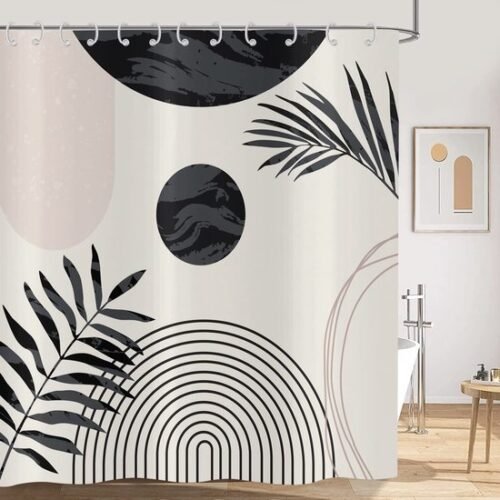 Unyqoos® Modern Boho Douchegordijn in Zwart-Wit met Abstracte Geometrische Patronen
