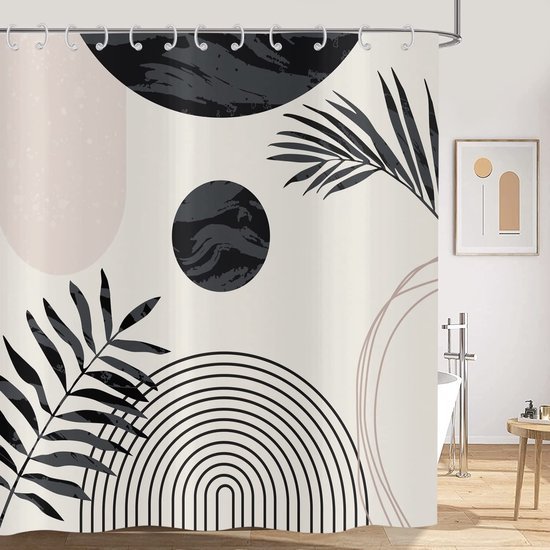 550x550-7358.jpg Unyqoos® Modern Boho Douchegordijn in Zwart-Wit met Abstracte Geometrische Patronen