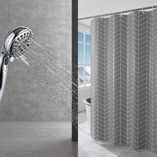 Unyqoos® Grijs waterdicht douchegordijn met pijlpatroon en verzwaarde zoom 200 x 220