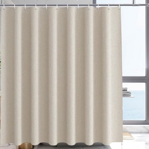 Unyqoos® Waterafstotend textiel douchegordijn in beige linnenlook voor badkamer