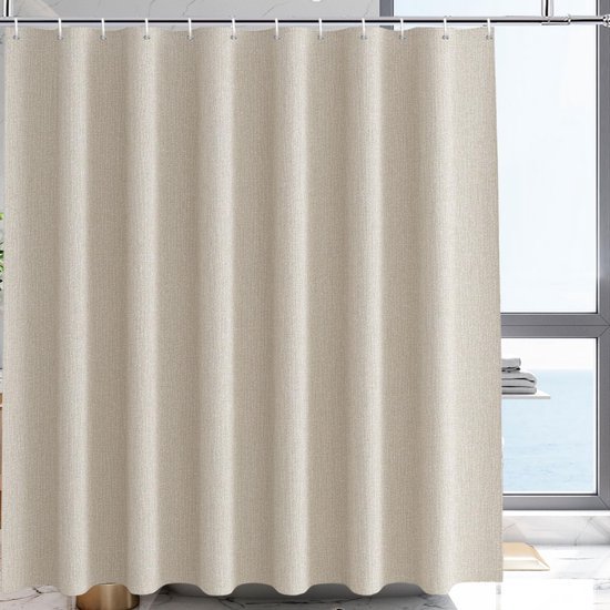 550x550-7403.jpg Unyqoos® Waterafstotend textiel douchegordijn in beige linnenlook voor badkamer