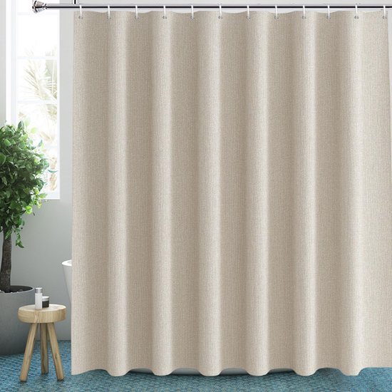 550x550-7405.jpg Unyqoos® Waterafstotend textiel douchegordijn in beige linnenlook voor badkamer