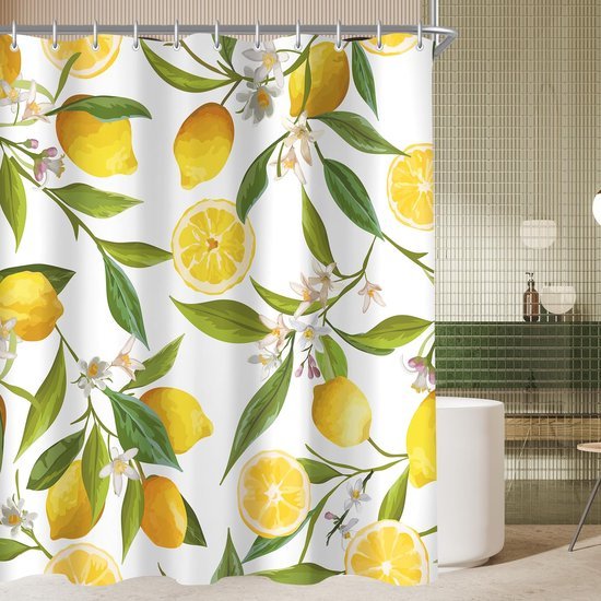 Unyqoos® Elegant en Functioneel Douchegordijn met Citroenblad Design en Waterafstotende Eigenschappen voor Badkamer