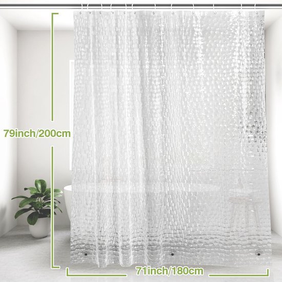 Unyqoos® EVA Douchegordijn met 3D Effect en Antischimmel Eigenschappen 180x200 cm