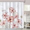 Unyqoos® Elegant Aquarel Douchegordijn met Roze Bloemen en Planten, 180 x 180 cm, Inclusief Haken