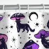Unyqoos® Katten Douchegordijn met Grappige Zwarte Kat en Paddenstoel voor Thuisgebruik, Inclusief 12 Haken, 180 x 180 cm