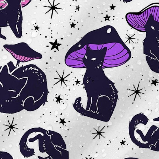 Unyqoos® Katten Douchegordijn met Grappige Zwarte Kat en Paddenstoel voor Thuisgebruik, Inclusief 12 Haken, 180 x 180 cm