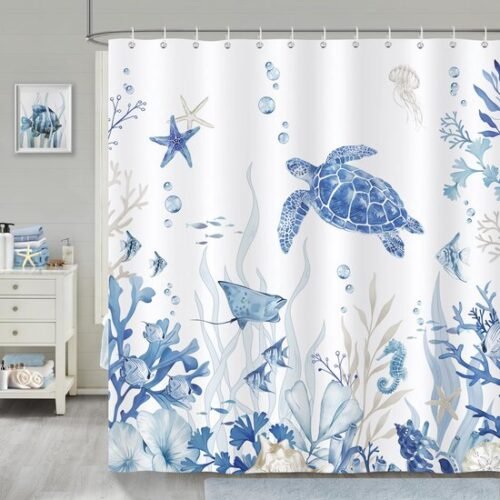 Unyqoos® Maritiem Douchegordijn met Schimmelwerend Ontwerp en Inclusief 12 Haken, 180x180 cm