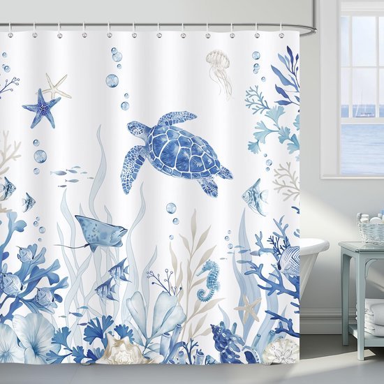 Unyqoos® Maritiem Douchegordijn met Schimmelwerend Ontwerp en Inclusief 12 Haken, 180x180 cm