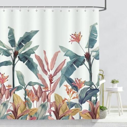 550x550-7521.jpg Unyqoos® Waterdicht Badkamergordijn met Tropische Bladeren en Bananenprint, Inclusief 12 Haken, 180 x 180 cm
