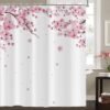 550x550-7526.jpg Unyqoos® Roze Bloemendouchegordijn 180 x 200 cm met Japanse Sakura Kunst en Haken