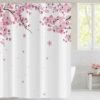 550x550-7527.jpg Unyqoos® Roze Bloemendouchegordijn 180 x 200 cm met Japanse Sakura Kunst en Haken
