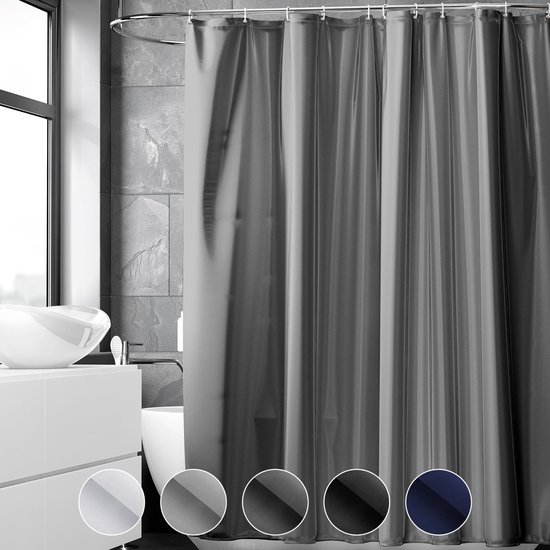 550x550-7530.jpg Unyqoos® Antischimmel Douchegordijn met Sneldrogende Waterafstotende Eigenschappen en 8 Haken, 240 x 200 cm, Donkergrijs