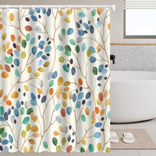 Unyqoos® Waterdicht polyester douchegordijn met bladpatroon en haken 180x200 cm