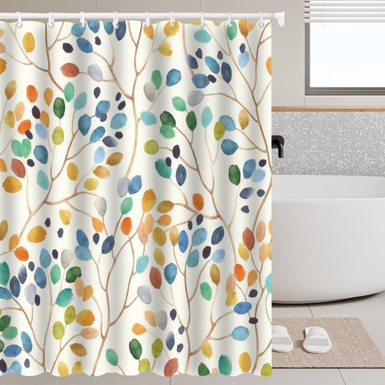 550x550-7538.jpg Unyqoos® Waterdicht polyester douchegordijn met bladpatroon en haken 180x200 cm